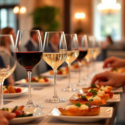 Guests enjoying a wine tasting event at La Petite Gourmandise, with glasses of wine and appetizers on display.