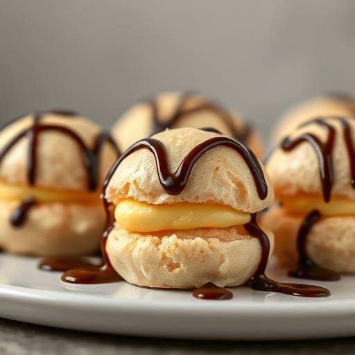 Profiteroles au Chocolat - classic french dessert with cream and chocolate.