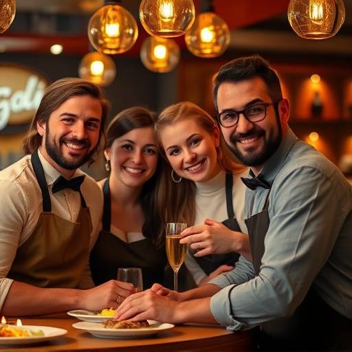 The dedicated team of La Petite Gourmandise, smiling and posing in the restaurant.